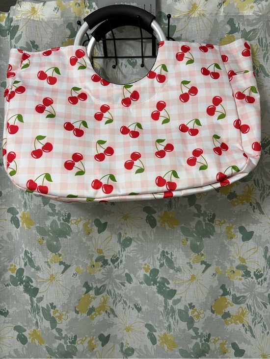 Handbags - Cherry Print Circle Handle Tote Bag - Pink & Red